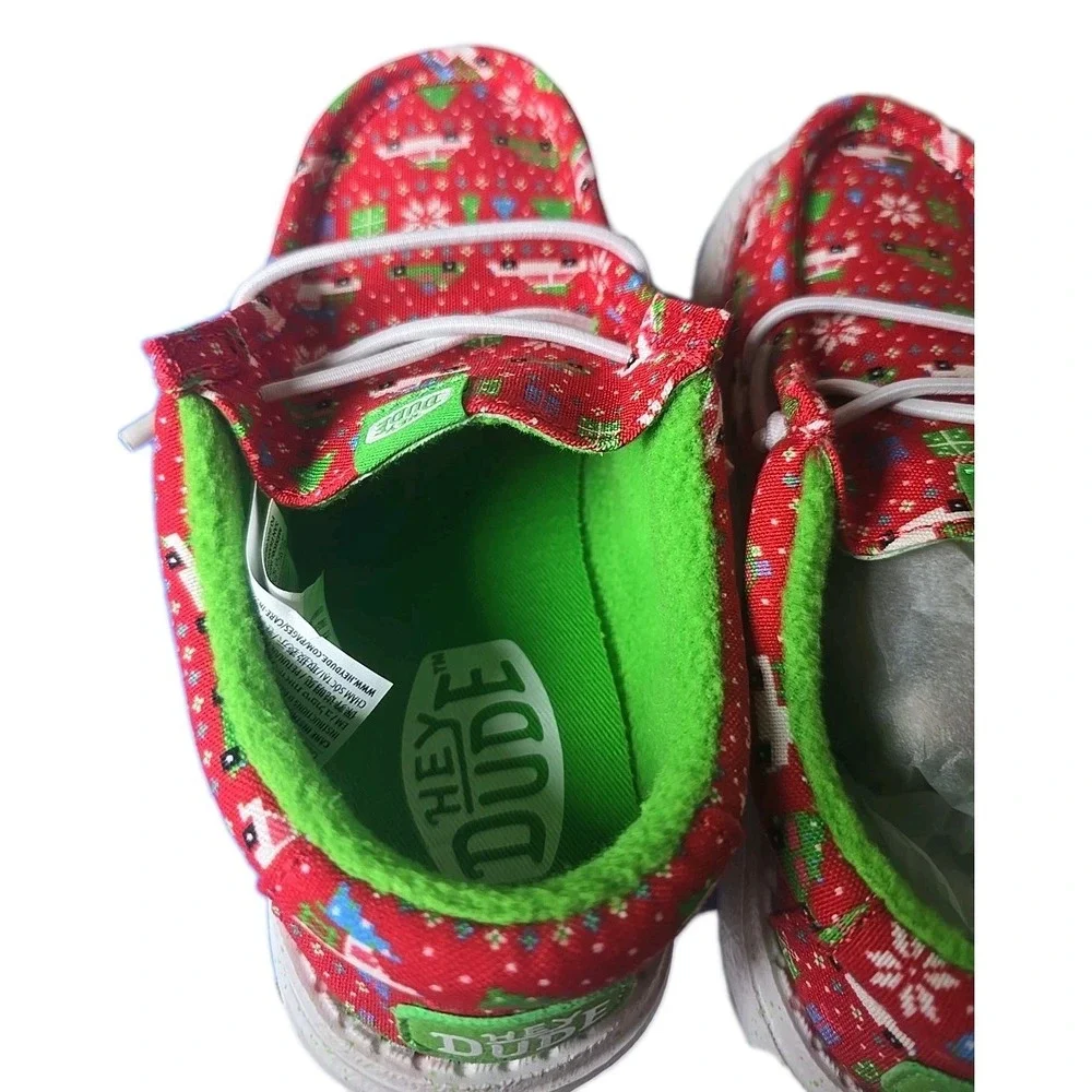 Hey Dude NIB Wally Y Holiday Sweater Red/Green Shoes Youth Size C12 NEW